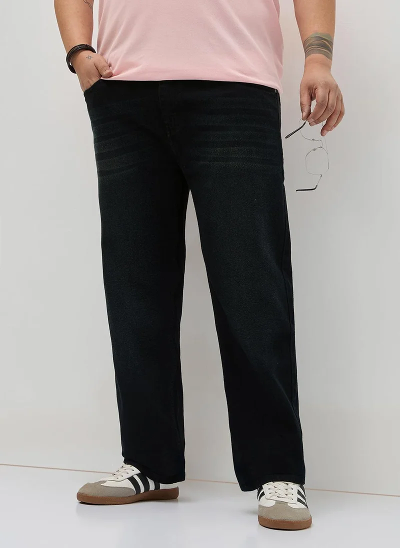 Urbano Plus Men's Black Regular Fit Heavy Washed Denim Jeans Stretchable